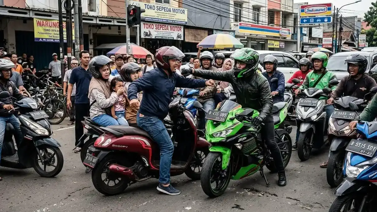 Dipukul di Depan Anak Istri, Pengendara Scoopy Polisikan Biker Moge ZX25R yang Kabur Usai Senggolan! - Wartakotalive.com